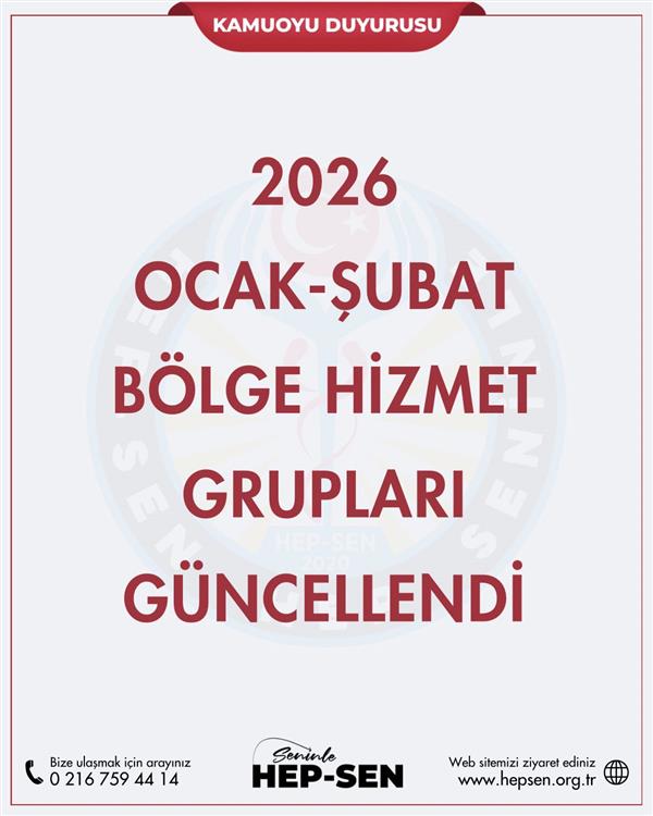 2026 OCAK - ŞUBAT BÖLGE HİZMET GRUPLARI GÜNCELLENDİ